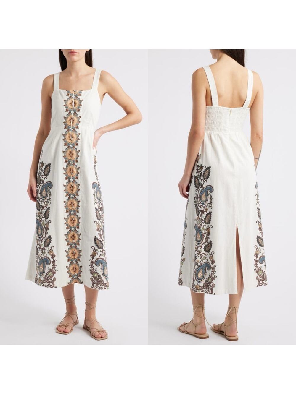 Jolene Placement Print Cotton Linen Midi Sundress